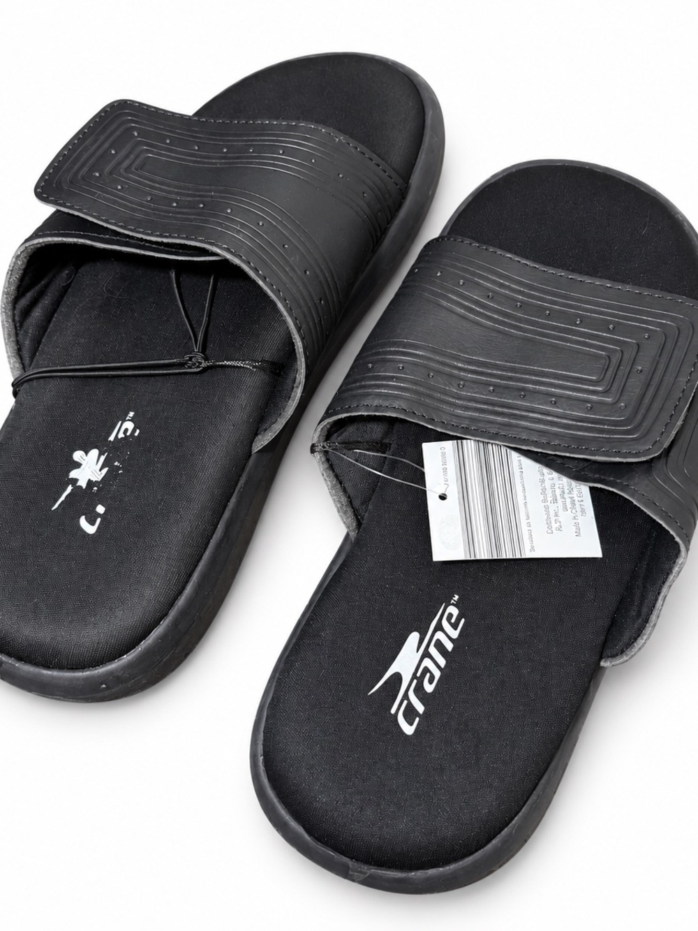 Crane Men’s Black Slide Sandals with Adjustable Strap size 9 NWOB